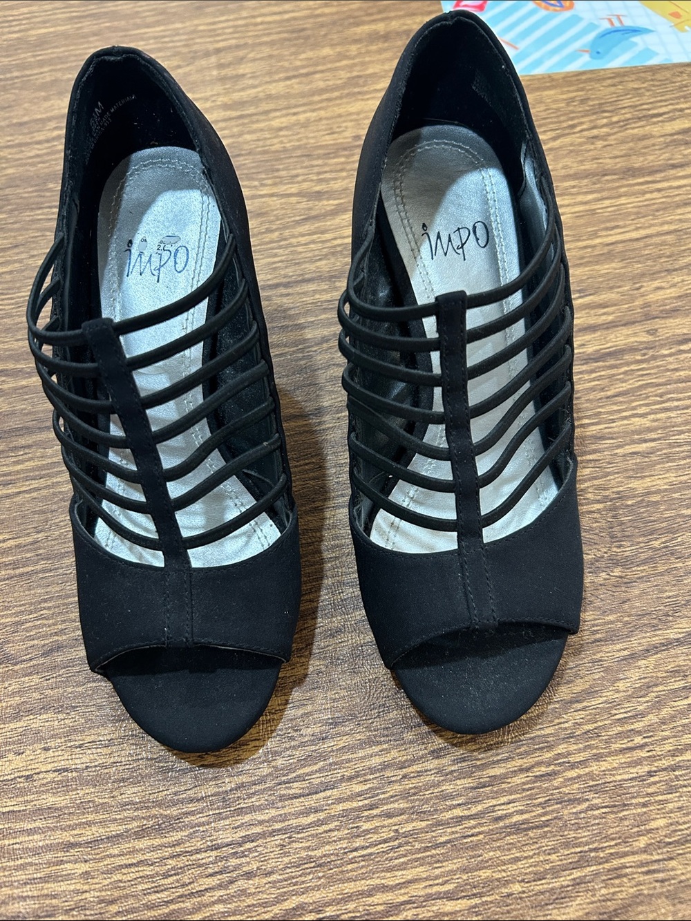 Impo Black Strappy Open-Toe Cage Heels